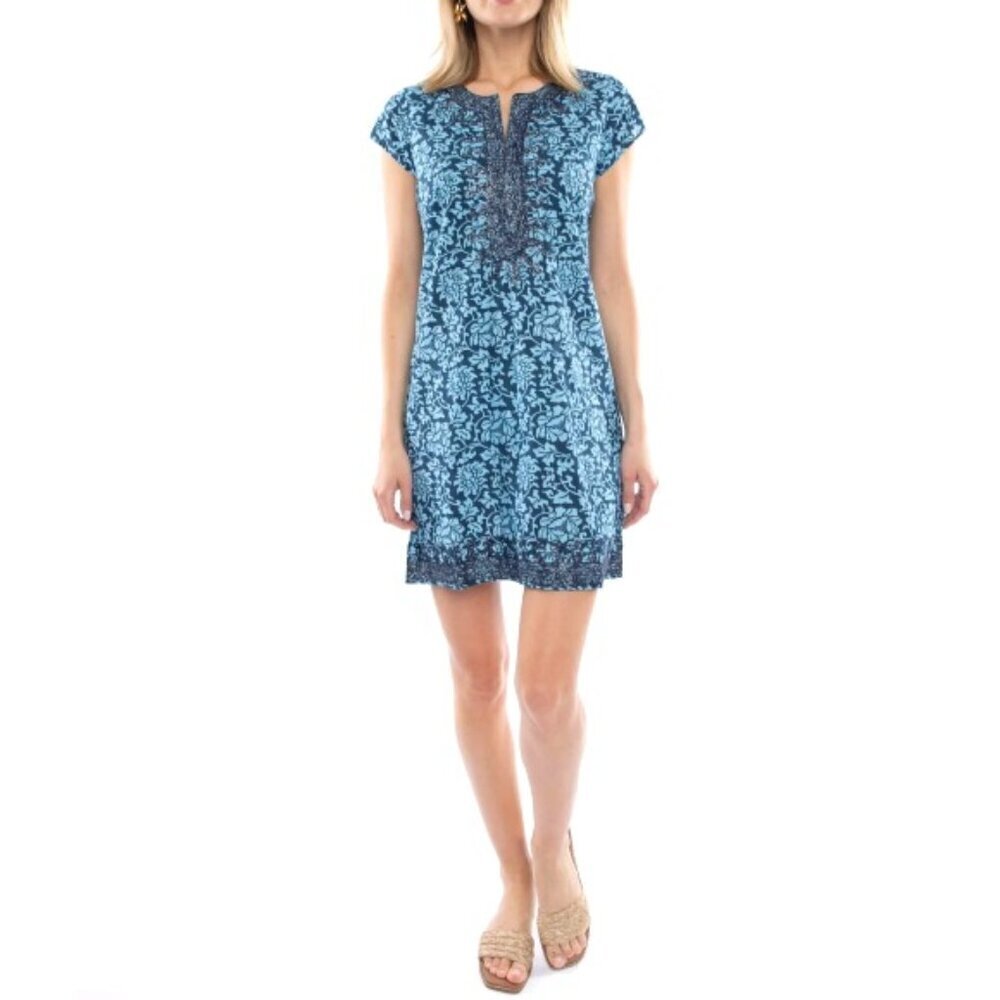 Calypso St. Barth 'Lucy' Floral Swimsuit Cover-Up Tunic Dress, Ocean/Navy Blue